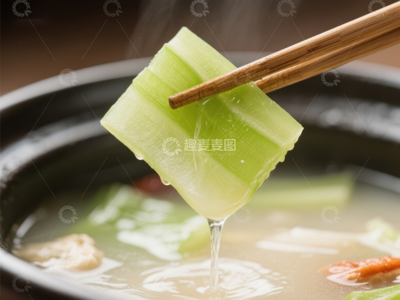 高清大图下载【趣麦麦图】-热汤中夹起的冬瓜片