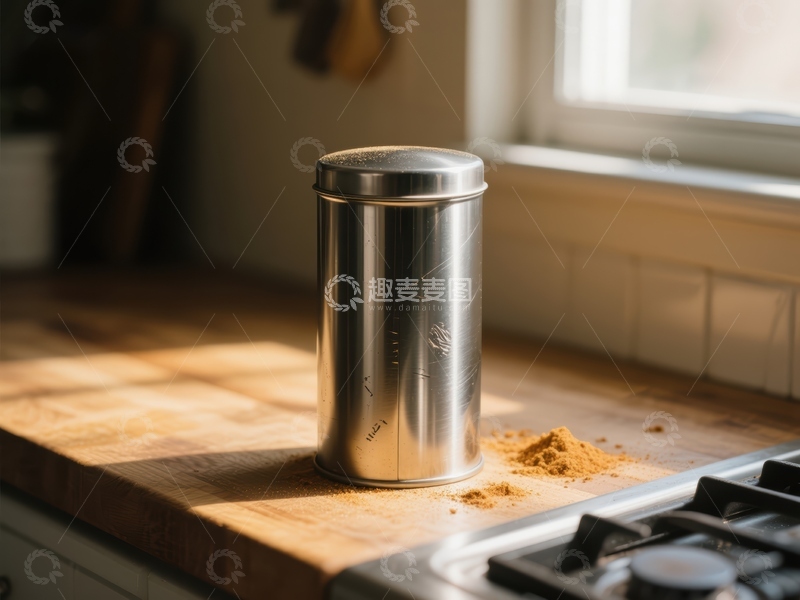 高清大图下载【趣麦麦图】厨房台面上的金属罐
