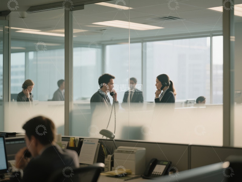 高清大图下载【趣麦麦图】办公室内员工进行电话沟通