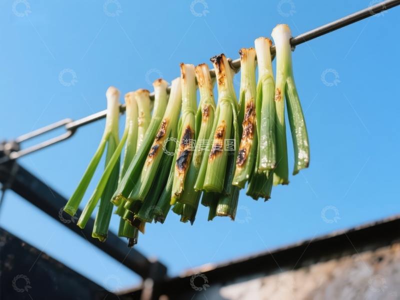 高清大图下载【趣麦麦图】悬挂晾晒的葱段