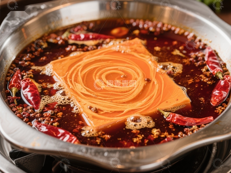 高清大图下载【趣麦麦图】麻辣火锅中的豆皮特写