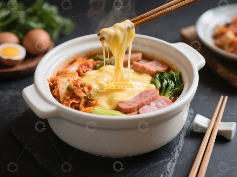 高清大图下载【趣麦麦图】芝士拉面锅，热气腾腾的美味