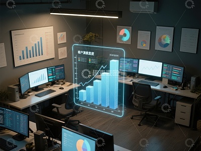 数据分析办公室中的虚拟图表展示