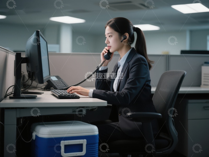 高清大图下载【趣麦麦图】办公室内女性使用电话工作