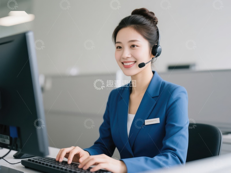 高清大图下载【趣麦麦图】客服人员正在使用电脑工作