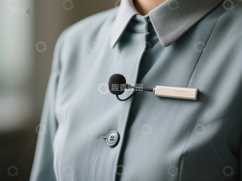 高清大图下载【趣麦麦图】佩戴领夹麦克风的浅色西装