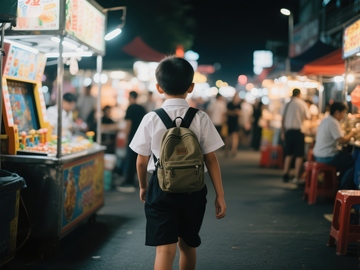 夜市中的小男孩