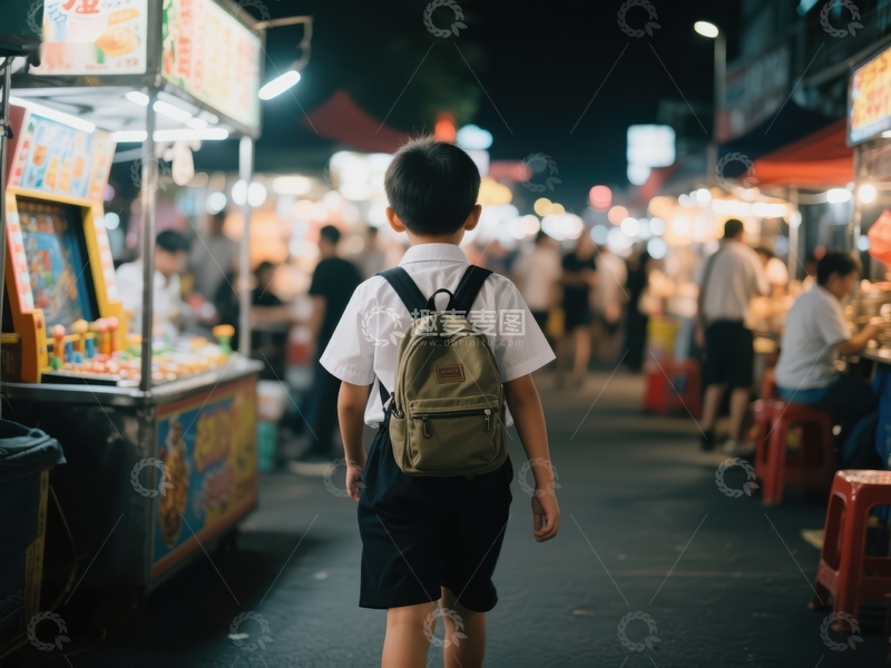 高清大图下载【趣麦麦图】夜市中的小男孩