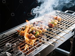 烧烤架上的串烧美食