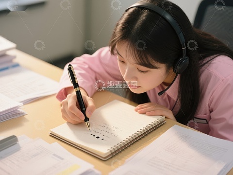 专注学习的女生正在记笔记