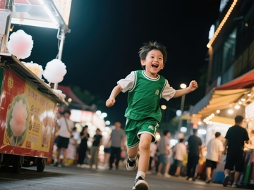 夜市中奔跑的快乐小孩
