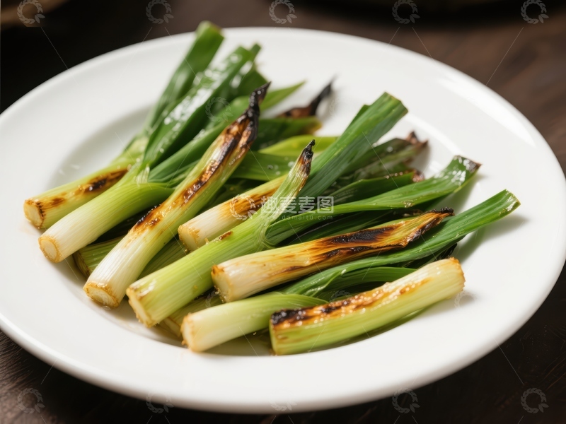 高清大图下载【趣麦麦图】烤制青葱，色泽诱人