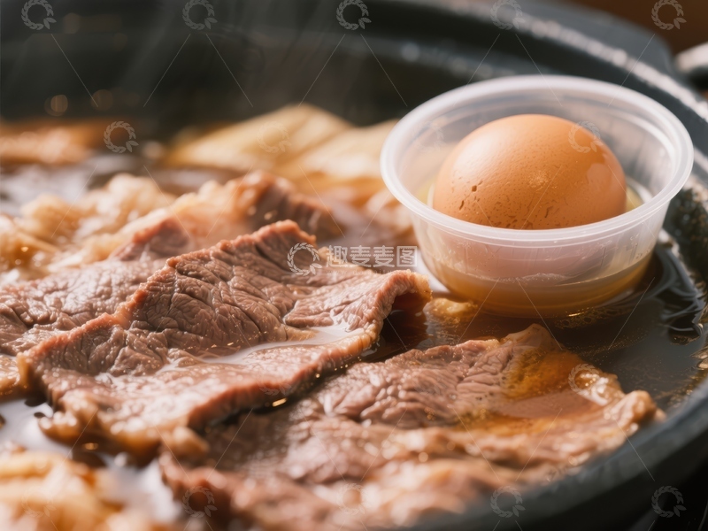 高清大图下载【趣麦麦图】牛肉火锅配鸡蛋，热气腾腾