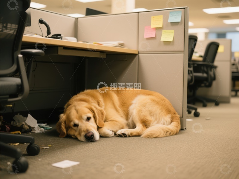 高清大图下载【趣麦麦图】办公室里的金毛犬安静休息