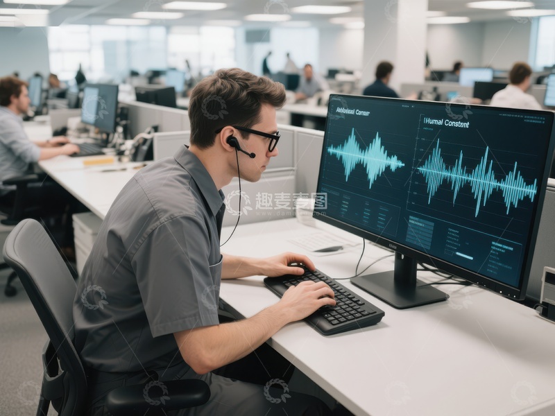 高清大图下载【趣麦麦图】音频分析师在办公室进行声音数据处理