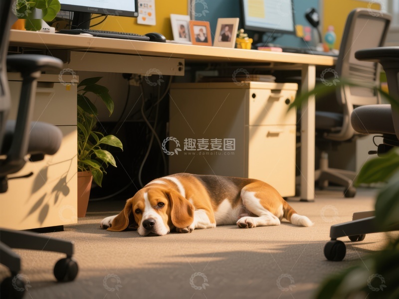 高清大图下载【趣麦麦图】办公室里的悠闲狗狗