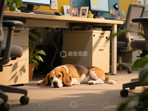 办公室里的悠闲狗狗