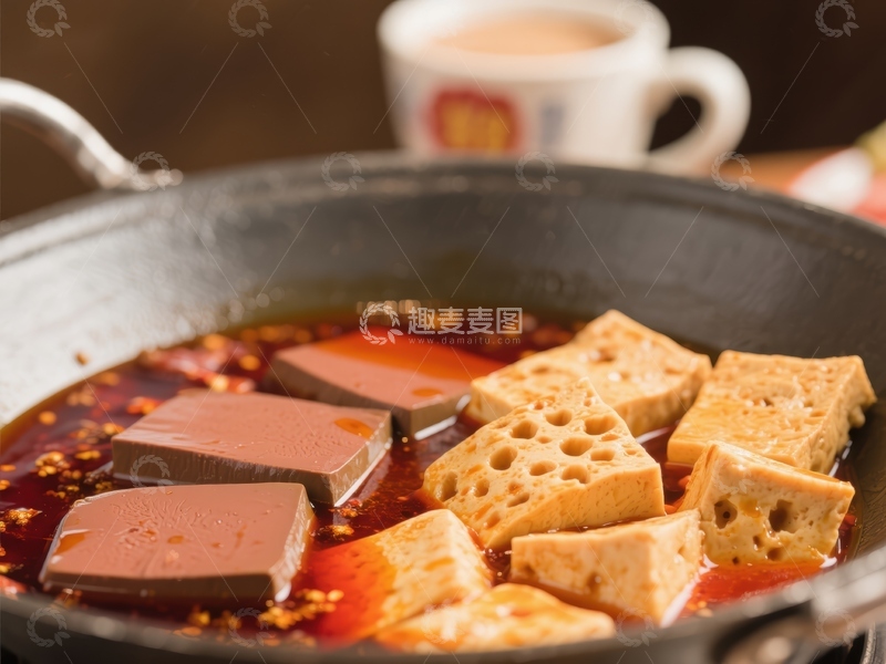 高清大图下载【趣麦麦图】麻辣火锅中的豆腐与血旺