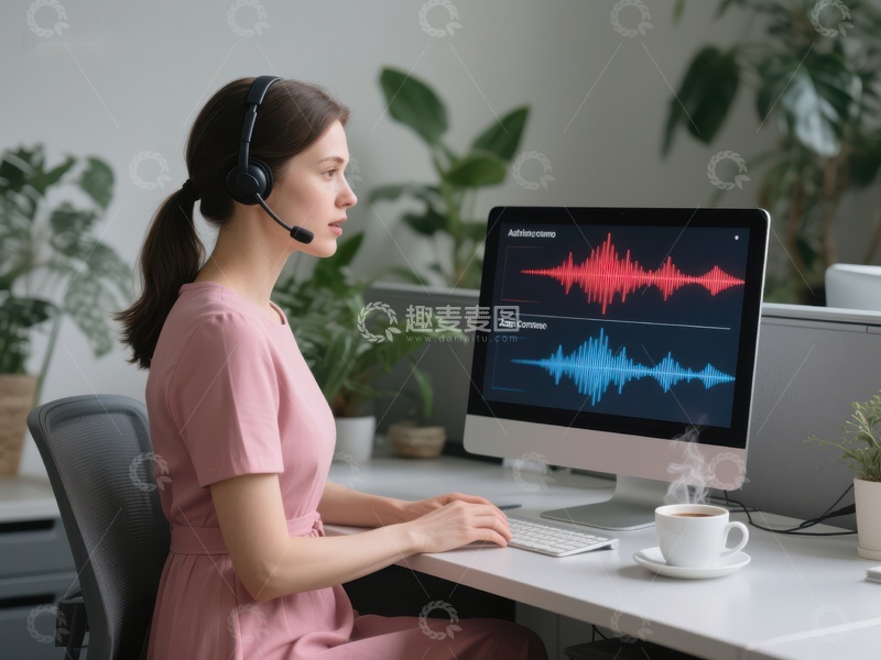 高清大图下载【趣麦麦图】女性在办公室使用音频编辑软件