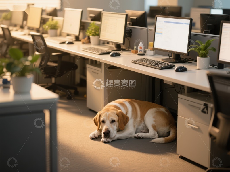 高清大图下载【趣麦麦图】办公室里的休息狗狗