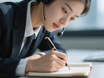 客服人员专注记录笔记
