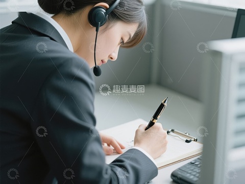 客服人员专注记录客户信息