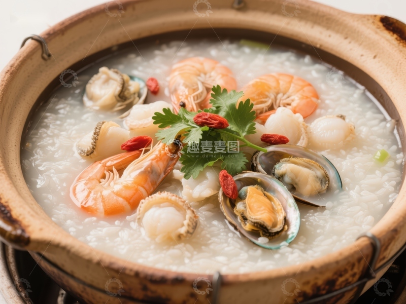 高清大图下载【趣麦麦图】海鲜粥：鲜美虾贝与香米的完美融合