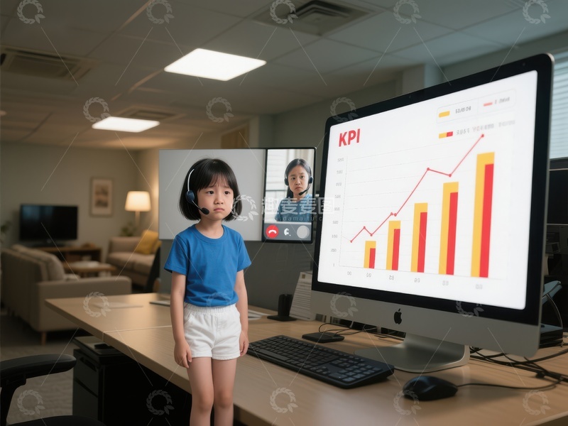 高清大图下载【趣麦麦图】小女孩办公室内分析KPI图表