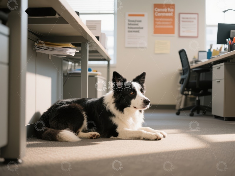 高清大图下载【趣麦麦图】办公室里的边牧犬