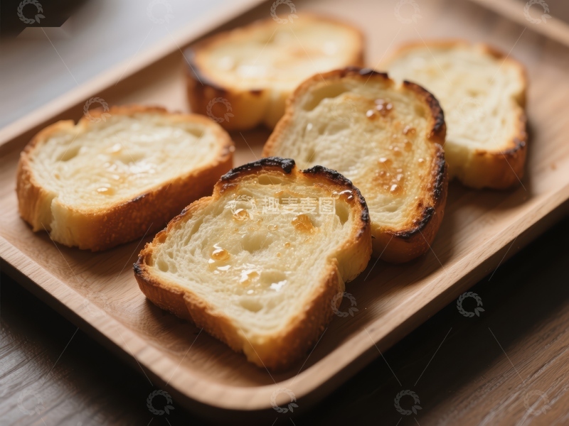 高清大图下载【趣麦麦图】烤面包片配蜂蜜，木盘盛放