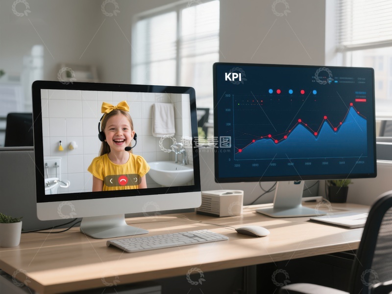 高清大图下载【趣麦麦图】远程办公桌面：视频通话与数据分析
