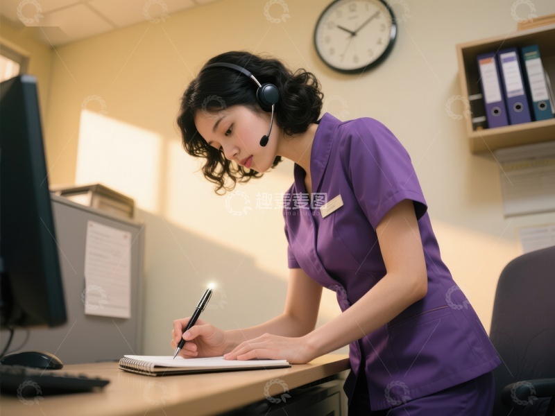 高清大图下载【趣麦麦图】医护人员办公桌前记录信息