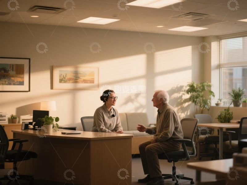 高清大图下载【趣麦麦图】办公室内两人对话场景