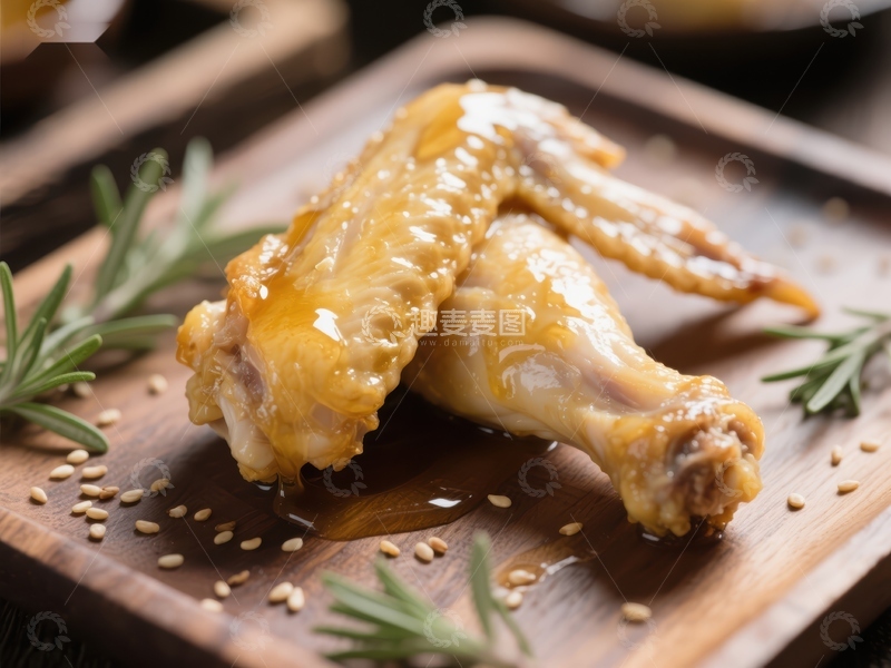 高清大图下载【趣麦麦图】蜜汁鸡翅配香草与芝麻