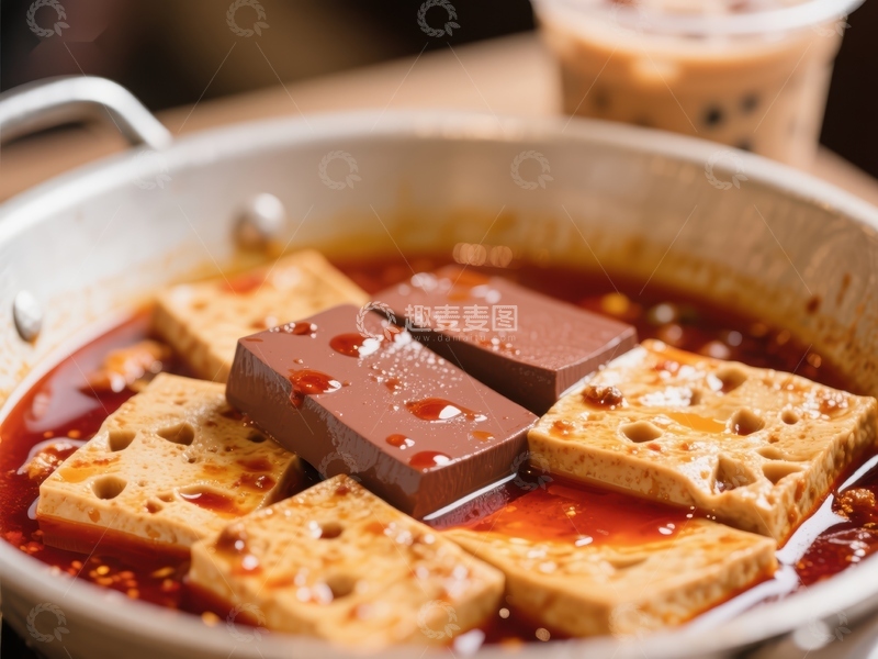 高清大图下载【趣麦麦图】麻辣火锅中的特色豆腐块