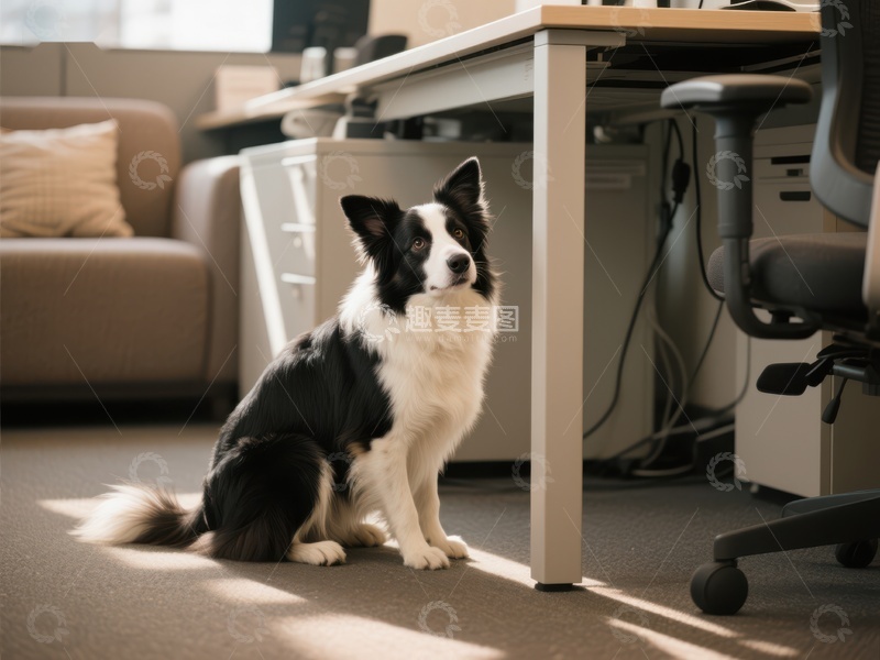 高清大图下载【趣麦麦图】办公室里的边境牧羊犬