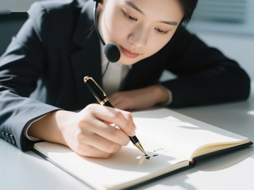 职场女性专注书写笔记