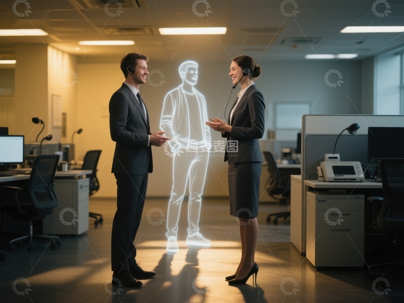 高清大图下载【趣麦麦图】商务人士与全息投影互动