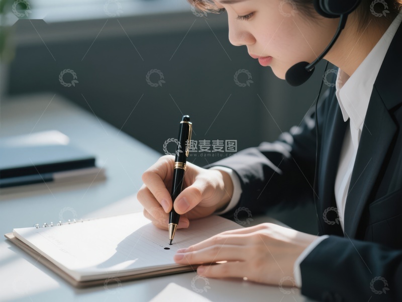 高清大图下载【趣麦麦图】客服人员专注记录笔记