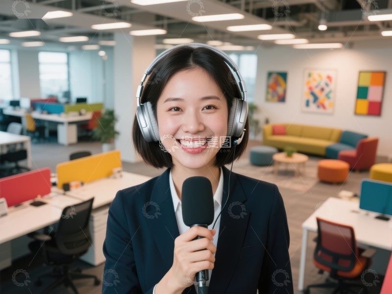 高清大图下载【趣麦麦图】办公室内微笑的女性主播