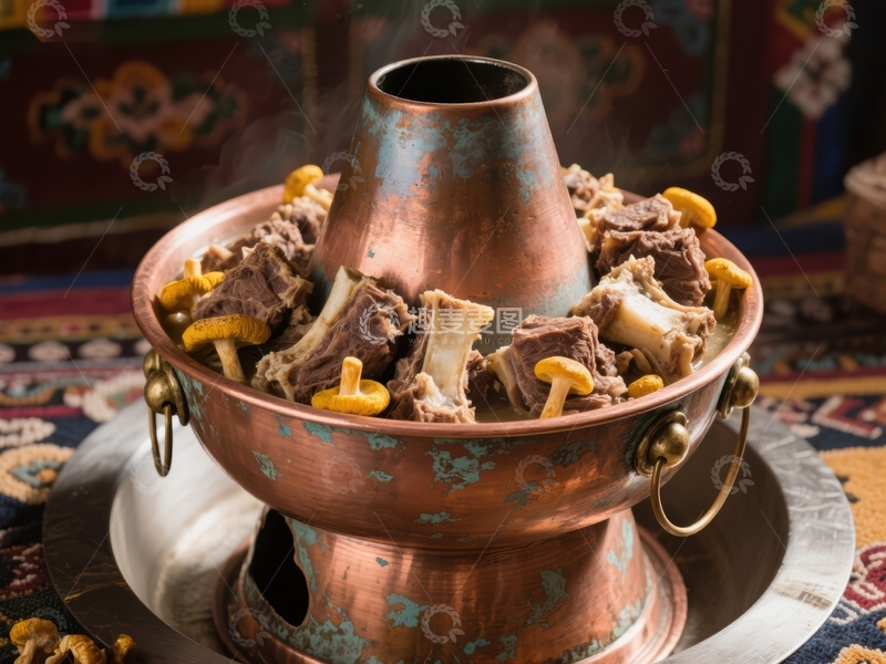 高清大图下载【趣麦麦图】铜锅炖煮的美味羊肉