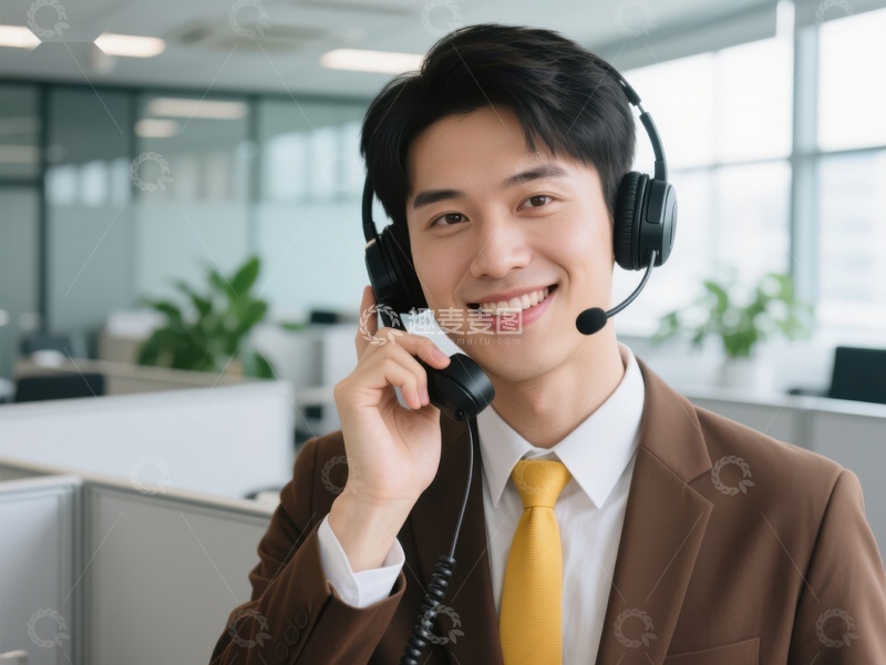 高清大图下载【趣麦麦图】客服人员微笑接听电话
