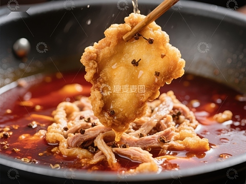 麻辣火锅中的嫩滑鱼片