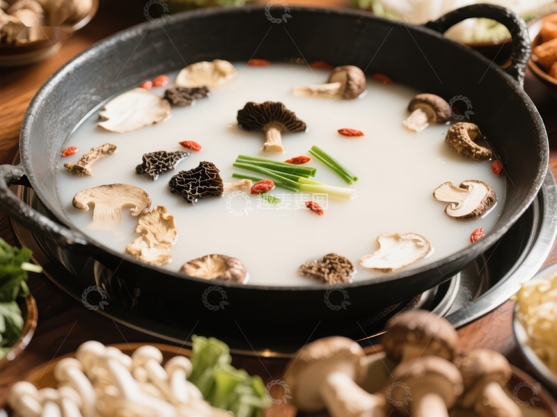 高清大图下载【趣麦麦图】-鲜美菌汤锅，食材丰富诱人