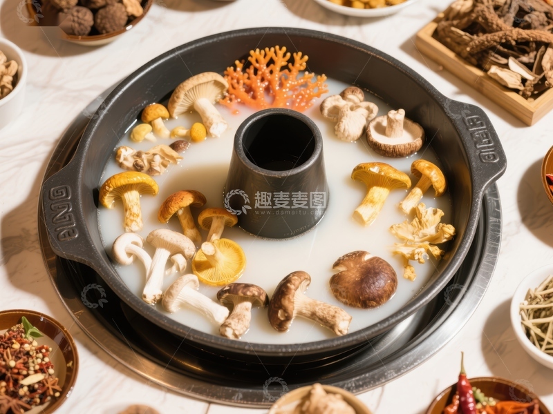 高清大图下载【趣麦麦图】火锅锅底配多种菌类食材