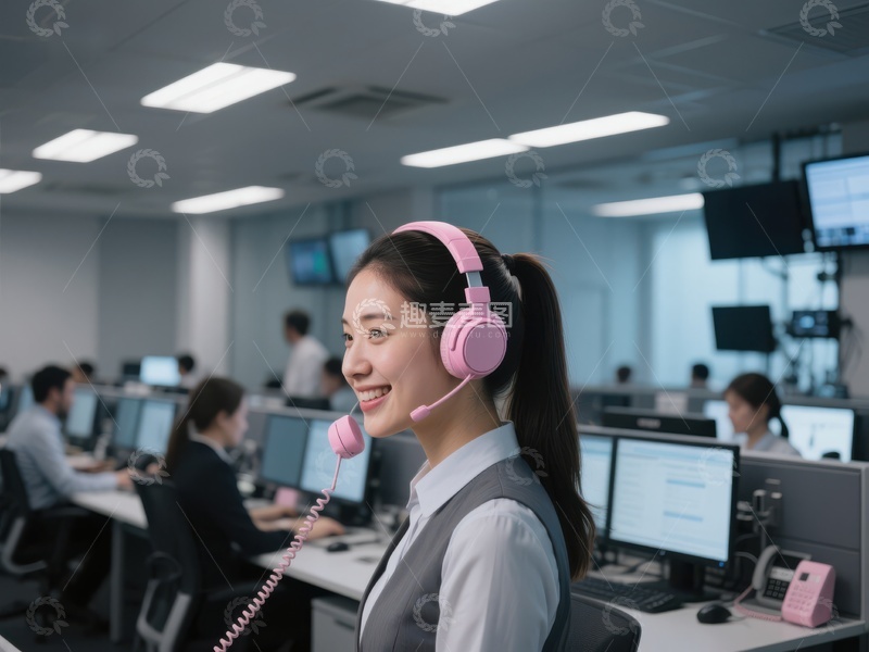 高清大图下载【趣麦麦图】客服中心员工专注工作