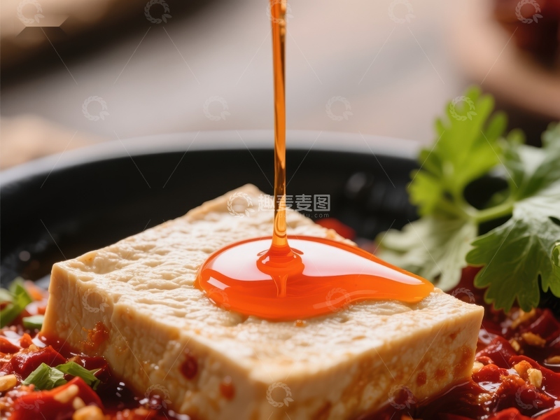 高清大图下载【趣麦麦图】热辣酱汁浇灌豆腐美食