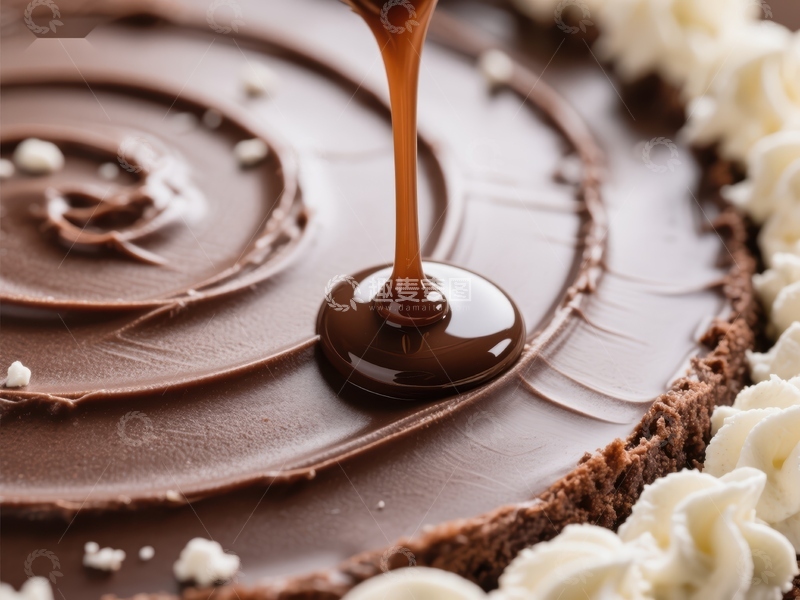高清大图下载【趣麦麦图】巧克力酱缓缓流淌的甜品特写