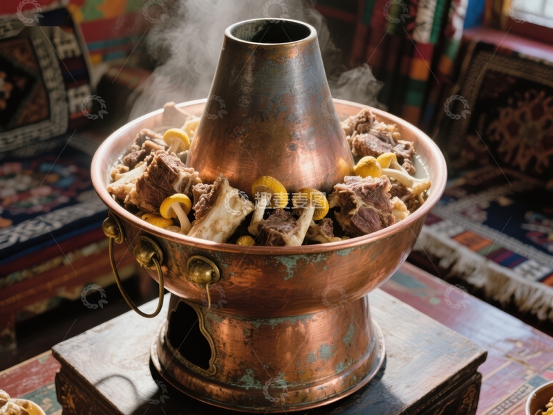 高清大图下载【趣麦麦图】铜锅热气腾腾的羊肉火锅