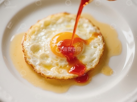 糖浆浇灌煎蛋的特写